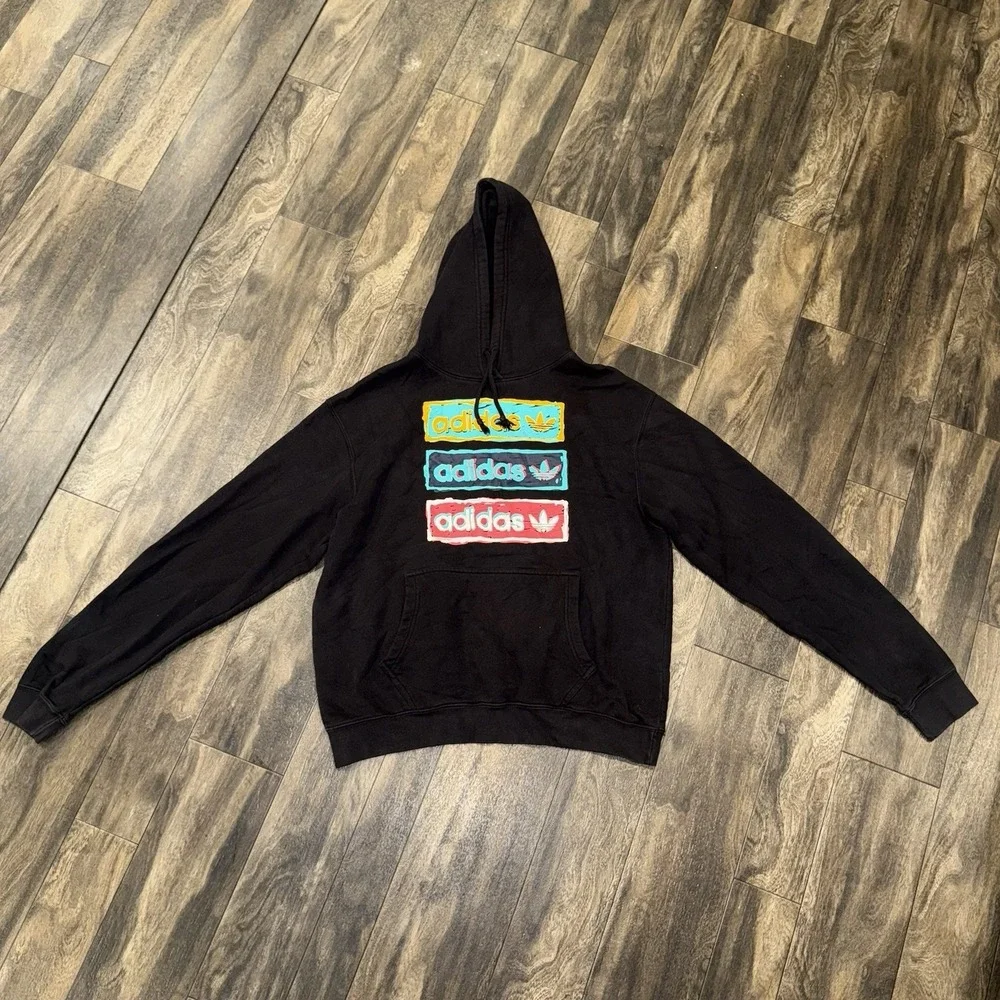 Adidas Men's Tri‎ Linear Hoodie Black Graphic Print Size Large